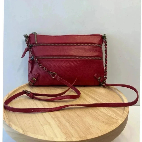 VTG Elliott Lucca Red Leather Zips Crossbody Messenger Bag Handbag Purse - Picture 1 of 7